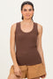 Brown Ribbed Scoop Neck Tank Top