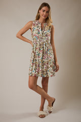 Multicolor Leaf Print Sleeveless Tiered Dress
