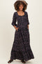 Navy Floral Smocked Button Accent Maternity Maxi Dress