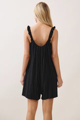 Black Stripe Front Tie Linen Blend Romper