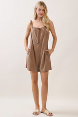 Mocha Stripe Front Tie Linen Blend Maternity Romper