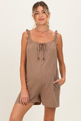 Mocha Stripe Front Tie Linen Blend Maternity Romper