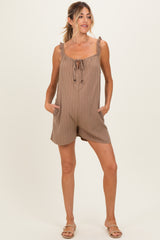 Mocha Stripe Front Tie Linen Blend Maternity Romper