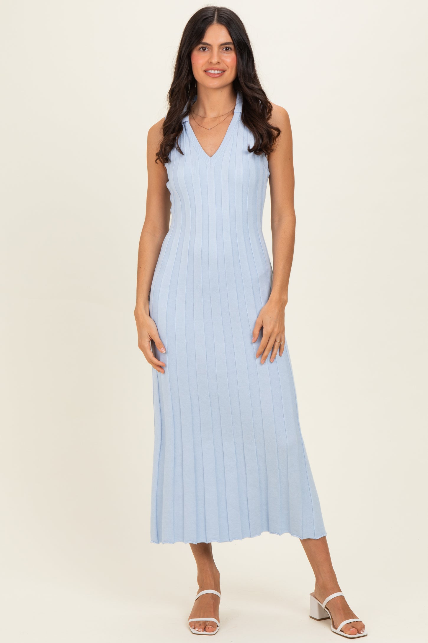 Sky Knit Collared Sleeveless Maternity Maxi Dress