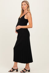 Black Rib Knit Sleeveless Maternity Maxi Dress