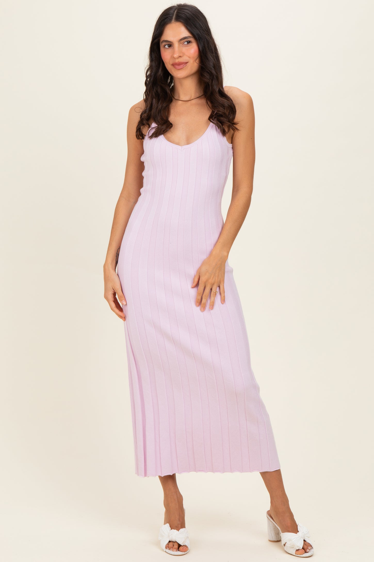 Light Pink Rib Knit Sleeveless Maternity Maxi Dress
