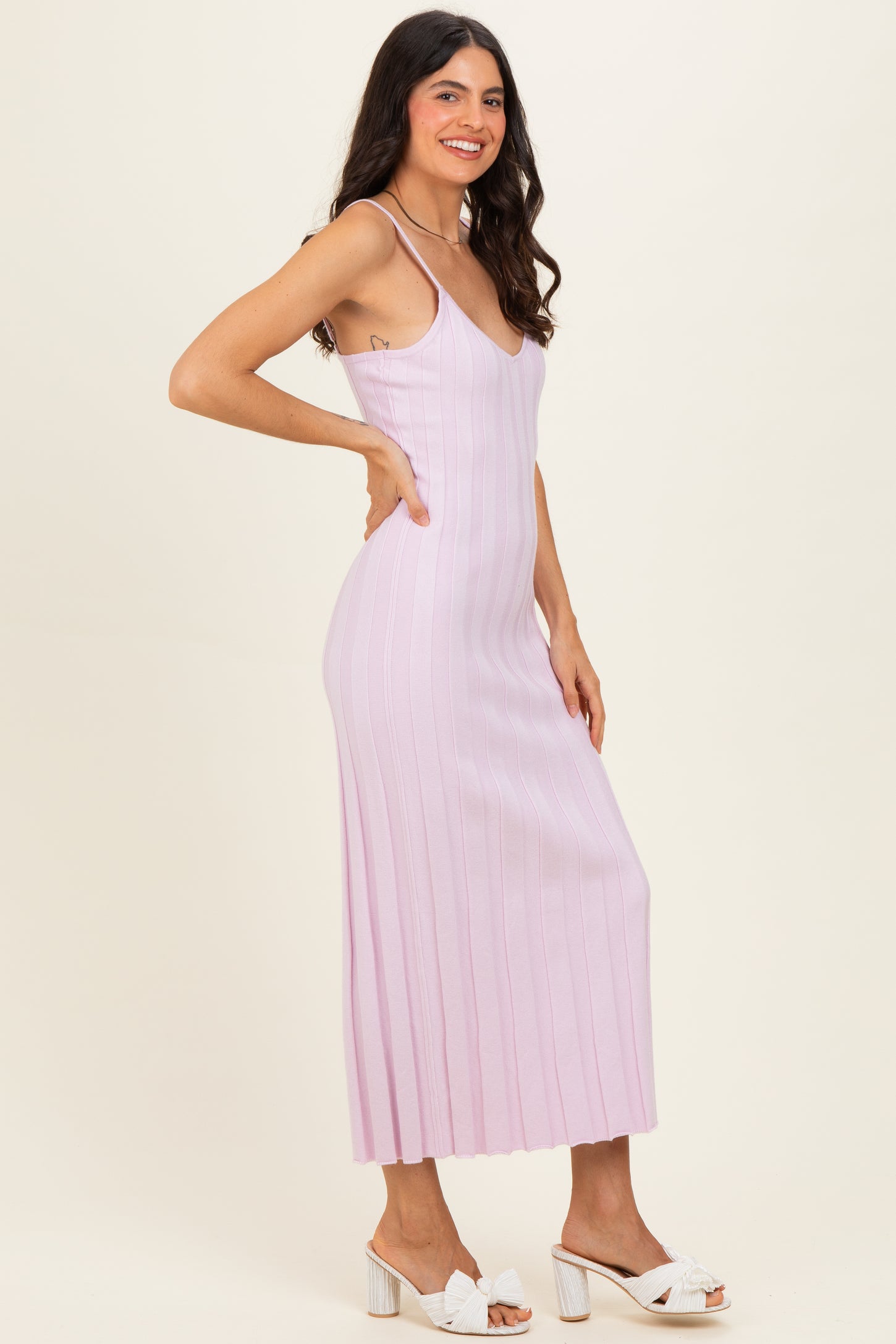 Light Pink Rib Knit Sleeveless Maxi Dress