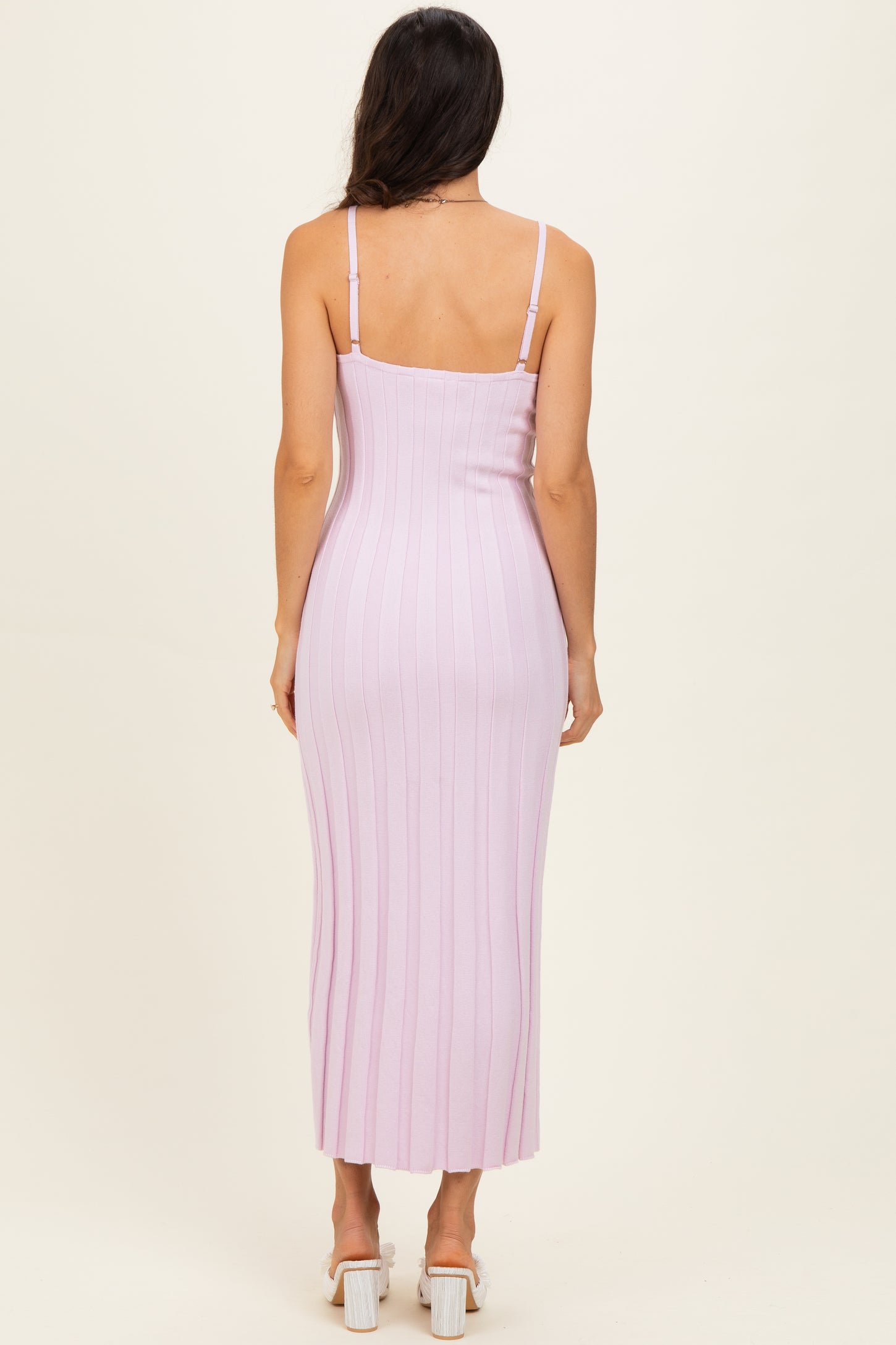 Light Pink Rib Knit Sleeveless Maxi Dress