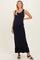 Navy Ribbed Knit Sleeveless Ruffle Hem Maternity Maxi Dress