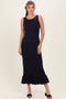 Navy Ribbed Knit Sleeveless Ruffle Hem Maxi Dress