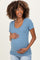 Dusty Blue Ribbed Ruched Short Sleeve Maternity Top