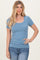 Dusty Blue Ribbed Ruched Short Sleeve Top