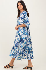 Navy Tropical Floral Tiered Midi Dress