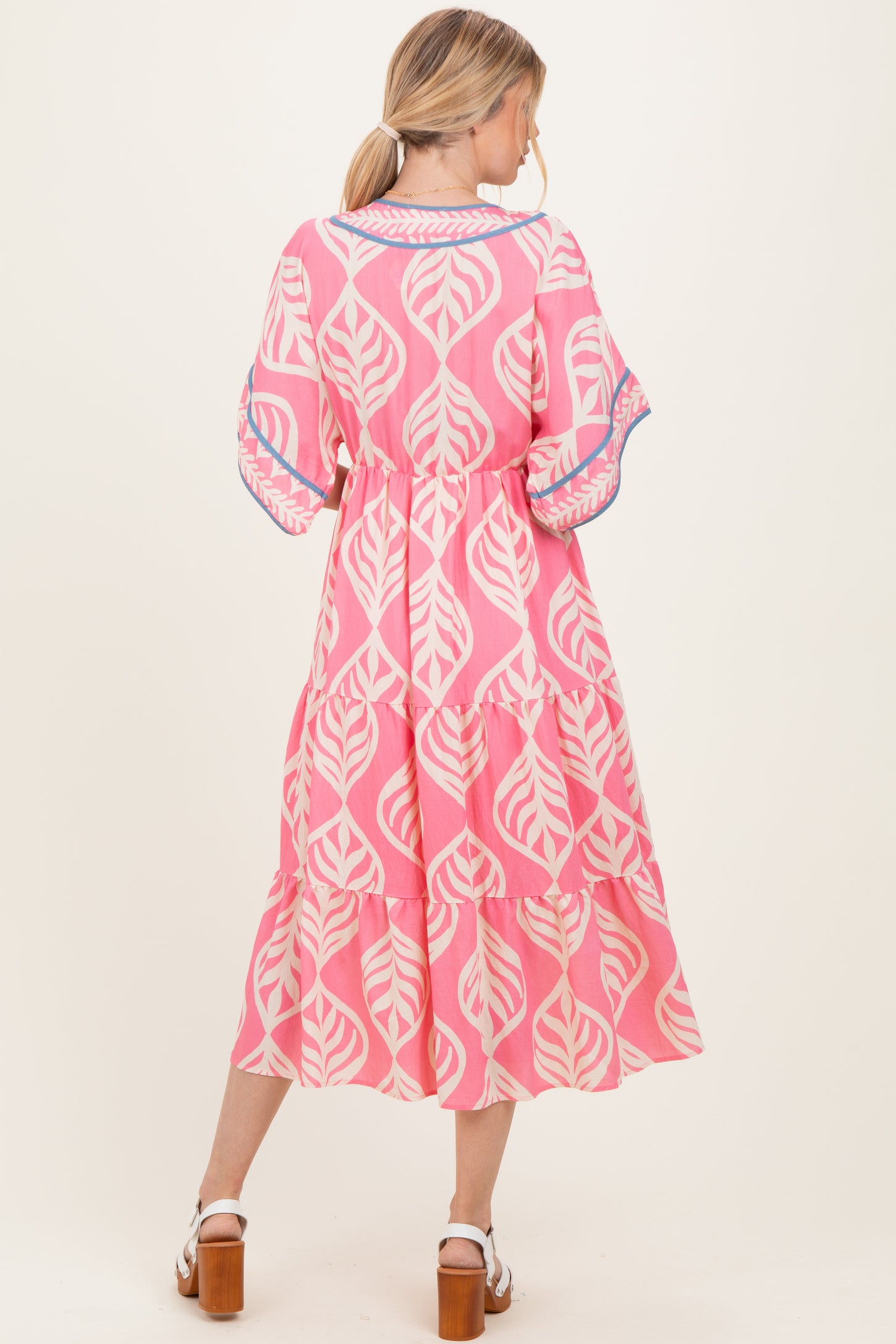 Pink Printed Dolman Sleeve Maxi Dress