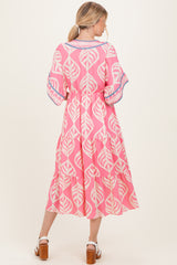 Pink Printed Dolman Sleeve Maxi Dress