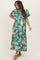 Emerald Boho Print Lace Trim Tiered Maternity Midi Dress