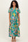 Emerald Boho Print Lace Trim Tiered Midi Dress