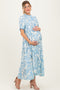 Light Blue Paisley Print Tiered Maternity Midi Dress