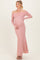Mauve Mesh Overlay Off Shoulder Long Sleeve Maternity Midi Dress
