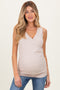 Beige Crossover Ruched Maternity Nursing Tank