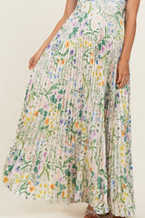 Ivory Floral Pleated Sleeveless Maternity Maxi Dress