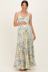 Ivory Floral Pleated Sleeveless Maternity Maxi Dress