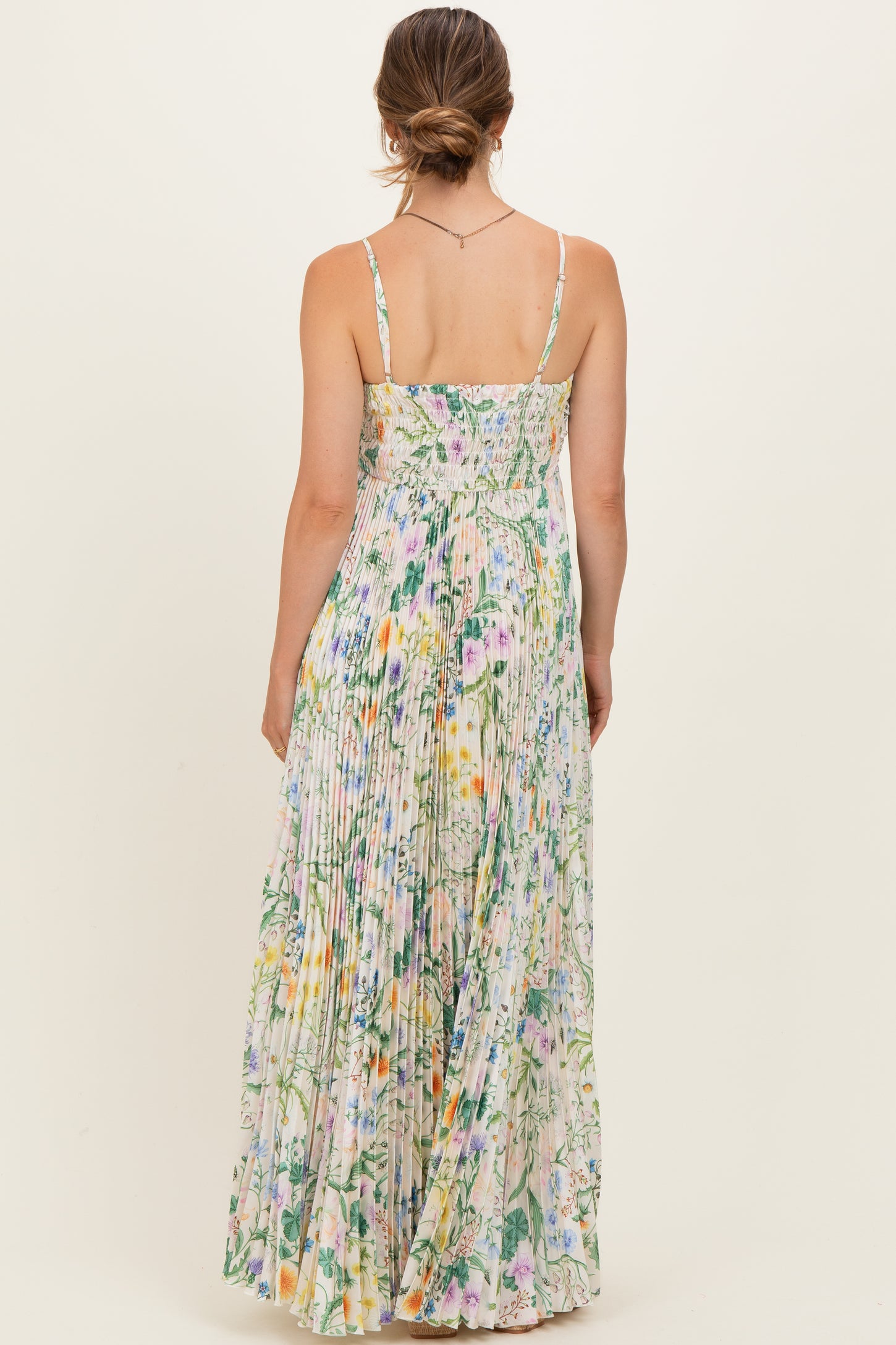 Ivory Floral Pleated Sleeveless Maternity Maxi Dress