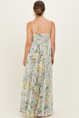 Ivory Floral Pleated Sleeveless Maternity Maxi Dress