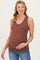 Brown Ribbed Sleeveless Ruched Maternity Tank Top