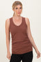 Brown Ribbed Sleeveless Ruched Tank Top