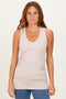 Beige Ribbed Sleeveless Ruched Tank Top
