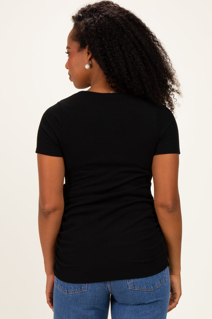Black Wrap Front Tie Nursing Top