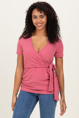 Light Pink Wrap Front Tie Nursing Top