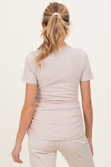 Beige Wrap Front Tie Maternity/Nursing Top