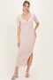 Cream/ Pink Striped Knit Short Sleeve Maxi Dress