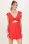 Red Ribbed Ruffle Twist Front Swim Dress