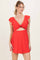 Red Ribbed Ruffle Twist Front Swim Dress