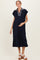 Navy Striped Collared Side Slit Maternity Midi Dress