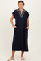Navy Striped Collared Side Slit Midi Dress