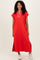 Red Striped Collared Side Slit Midi Dress