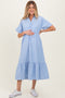 Light Blue Striped Button Collared Maternity Midi Dress