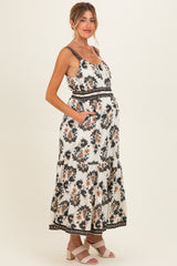 Black Floral Sleeveless Tiered Maternity Maxi Dress