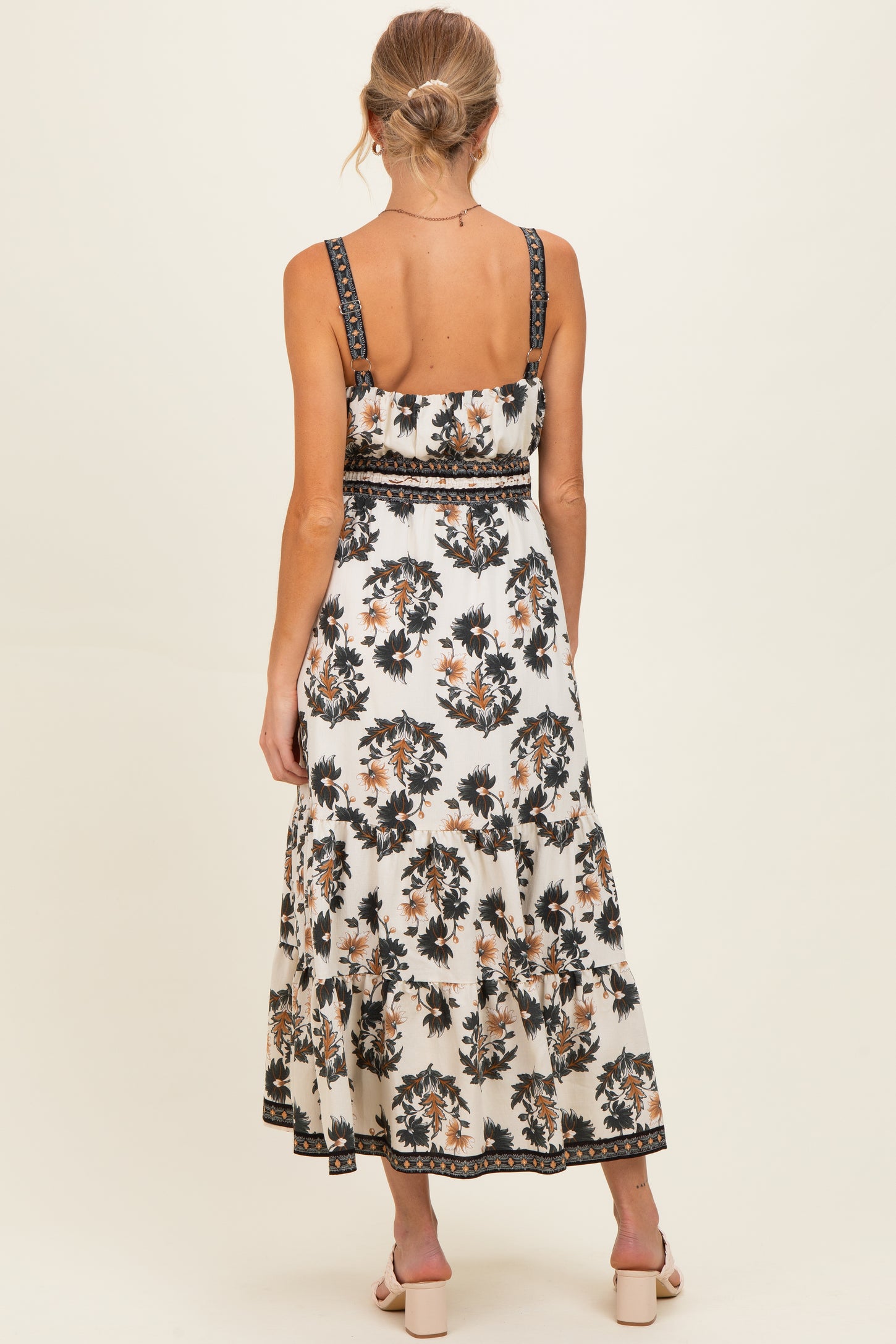 Black Floral Sleeveless Tiered Maternity Maxi Dress