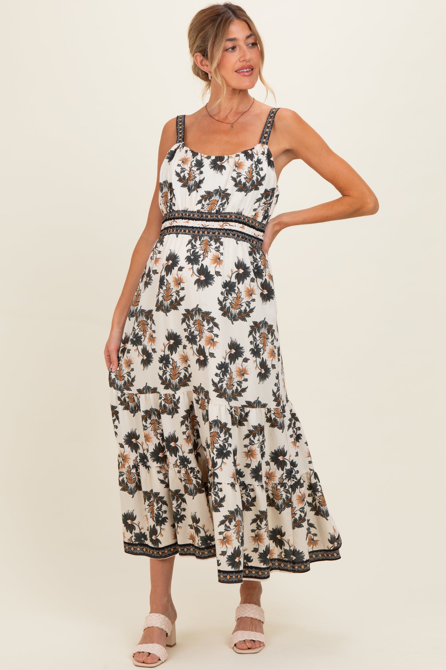 Black Floral Sleeveless Tiered Maternity Maxi Dress