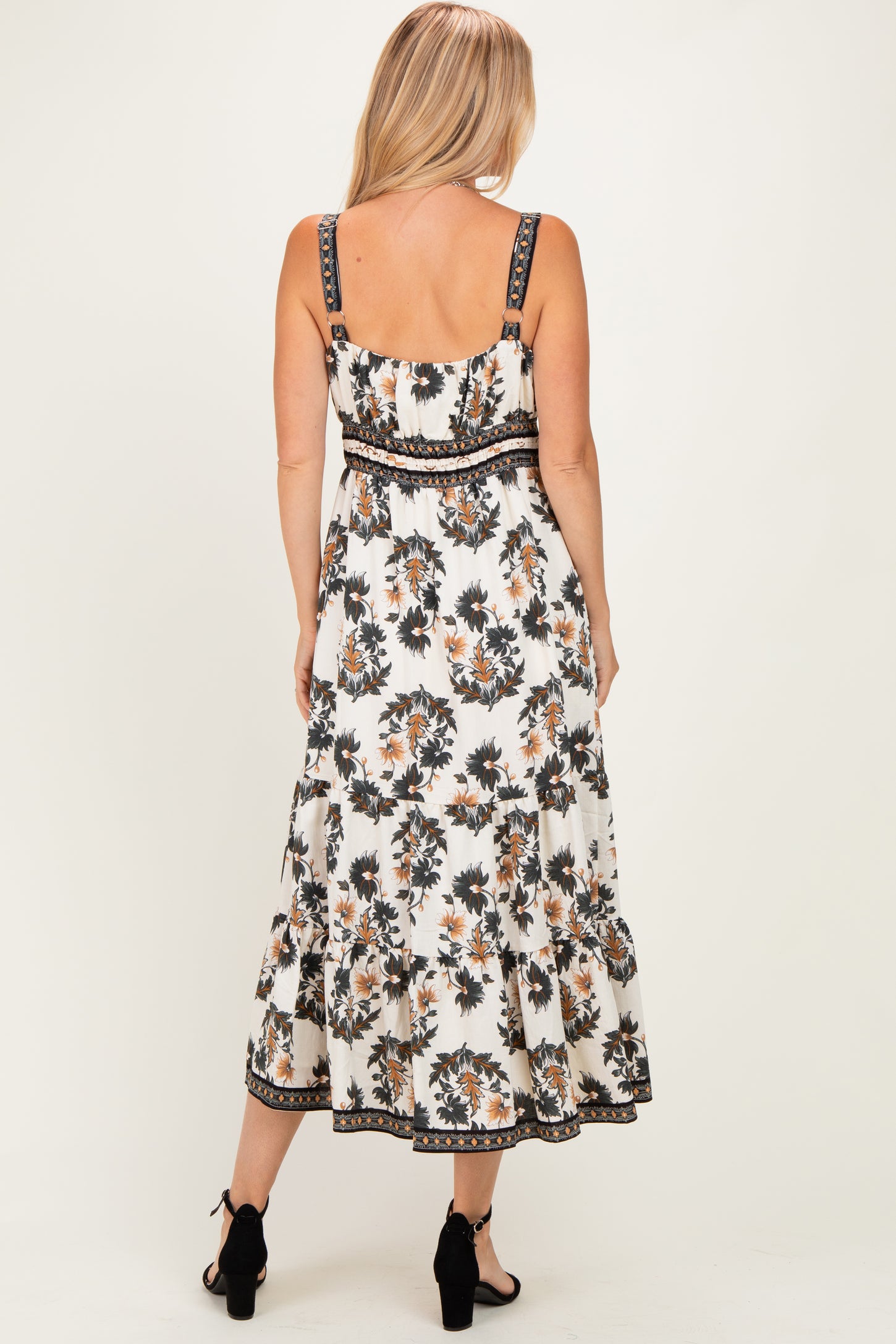 Black Floral Sleeveless Tiered Maxi Dress
