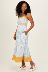 Light Blue Floral Sleeveless Flowy Maxi Dress