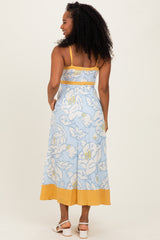 Light Blue Floral Sleeveless Flowy Maxi Dress