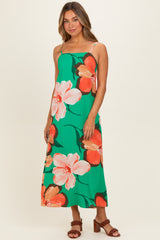 Green Floral Print Sleeveless Maternity Maxi Dress