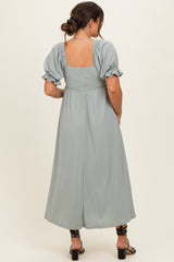 Green Ribbed Short Sleeve Empire Waist V-Neck Maternity Maxi Dress