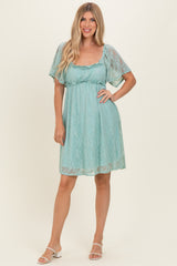 Sage Floral Lace Square Neck Ruffle Trim Maternity Maxi Dress
